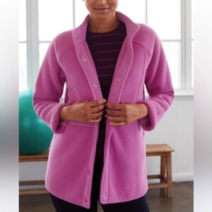 J. Jill Fit Sherpa Fleece Snap-front Jacket In Pink Glow pockets
